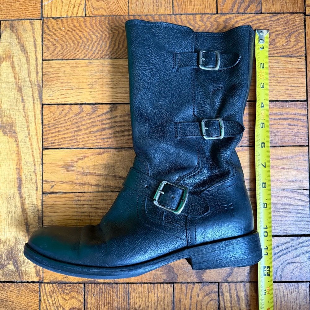 FRYE Moto Black Leather 3-Buckle Jayden Boots, Women 8 EUC - Picture 3 of 12